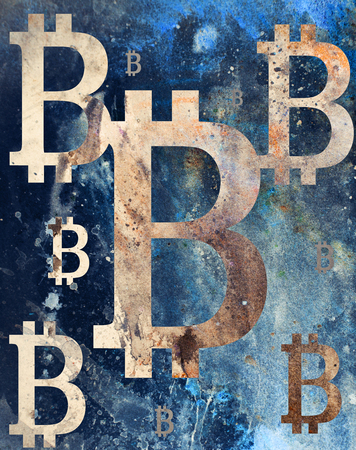 Bitcoin cryptocurrency concept, graphic collage, spots effect.の写真素材