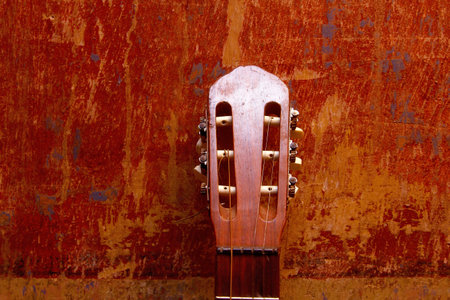 Guitar at the old wall background.