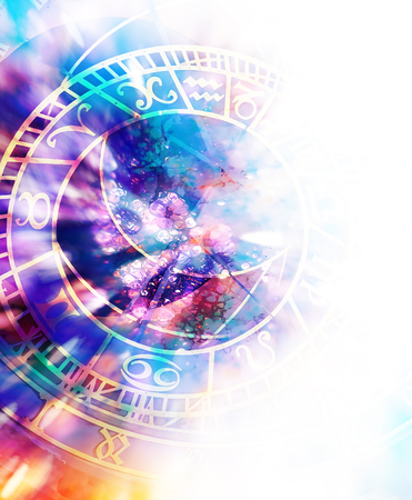 astrological symbol Zodiac. Abstract color background. Computer collage.の写真素材