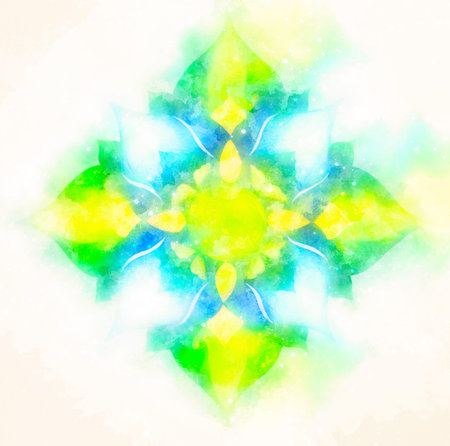 color ornamental mandala and softly blurred watercolor background.の写真素材