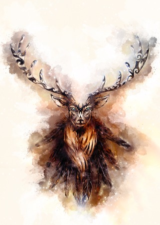 painting of sacred mythological deer spirit with ornaments.の写真素材