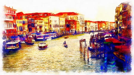 Romantic scenery of Venice, Italy. Computer painting.の写真素材