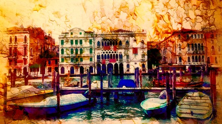 Romantic scenery of Venice, Italy. Computer paintingの写真素材