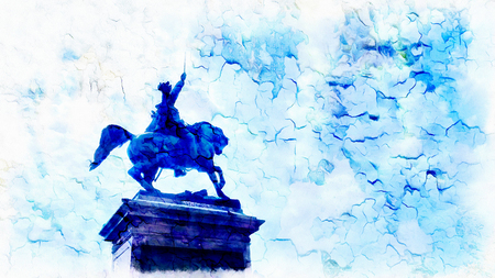 statue of landslord on horse with sword in venice ,Computer painting.の写真素材