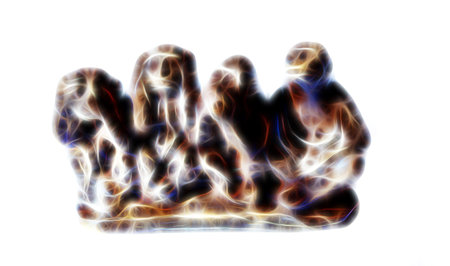 monkey figures depicting the wisdom of Budha - The wise monkeys. Fractal effect.