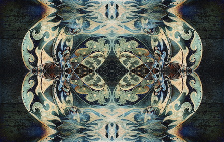 color ornamental mandala and softly blurred watercolor background.の写真素材