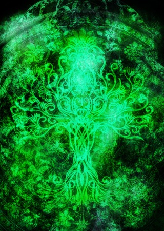 tree of life symbol on structured background, yggdrasil.の写真素材