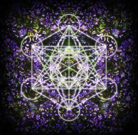 ornamental structure pattern and merkaba. Floral ornament background.の写真素材