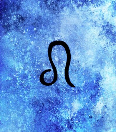 Hand drawn horoscope astrology symbols, blue background.の写真素材