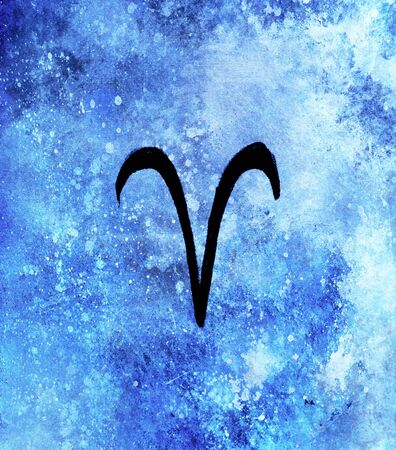 Hand drawn horoscope astrology symbols, blue backgroundの写真素材