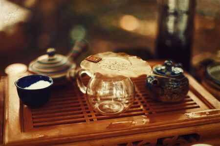 Tea set for tea ceremony. Tea ritualの写真素材