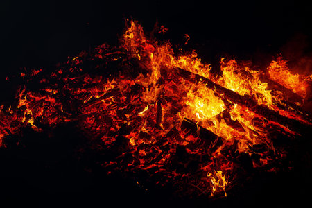 beautiful big fire on black night background