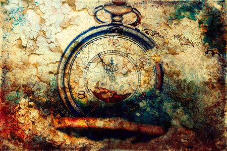 Clock showing five minutes to twelve. Time to stop and realize the values of life and painting effectの写真素材