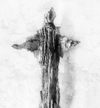 Wood jesus, the Good Shepherd, painting effectの写真素材