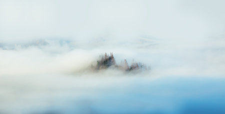 mountain snowy landscape and snow covered trees, graphic effectの写真素材