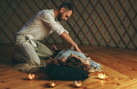 Masseur doing massage on woman body. Beauty concept.の写真素材