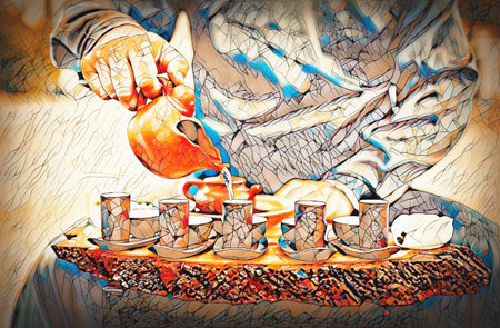 Tea set for tea ceremony. Tea ritual.の写真素材