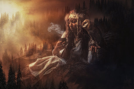 beautiful shamanic girl in the nature.