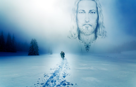 People alone in Winter blizard. under protectionの写真素材