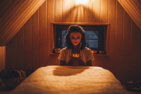 beautiful woman is preparing for a massage.の写真素材
