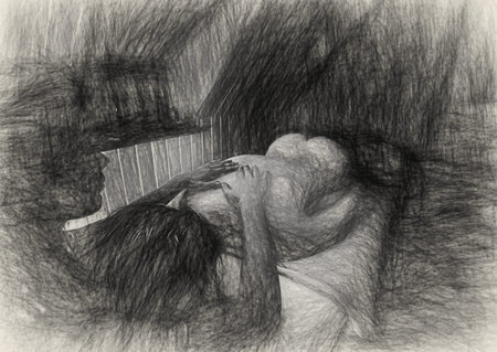 massage of a beautiful woman, body care. Painting effect.の写真素材