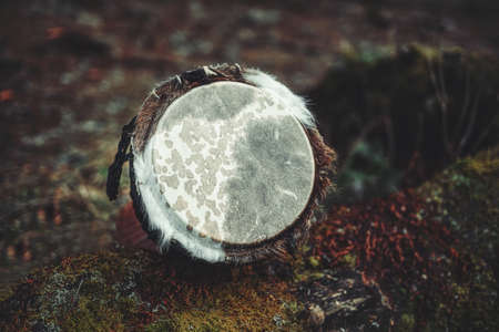 Original african djembe drum with leather lamina.の写真素材