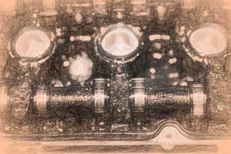 Moor carbonization, detail on disassembled car engine, art efect.