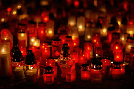 Candles in the cemetery. 1st November. Feast of All Saints. Hallowmas. All Souls Day.