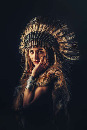 beautiful shamanic girl in the studio.の写真素材