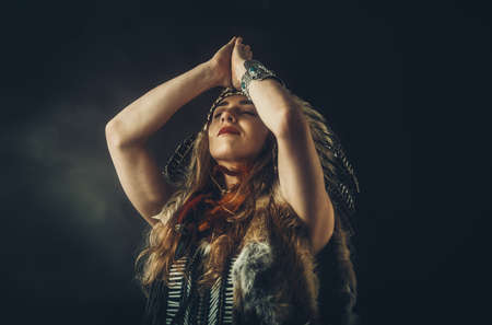 beautiful shamanic girl in the studio.の写真素材