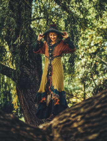 beautiful shamanic woman in the nature.の写真素材