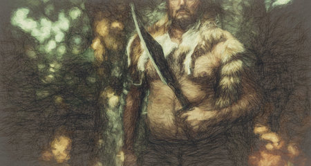 Shamanic man in the nature, Painting effect.