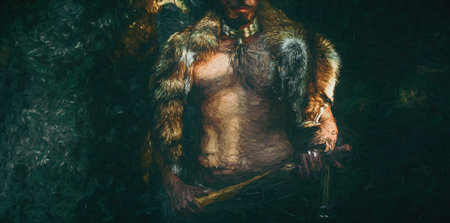 Shamanic man in the nature, Painting effect.の写真素材