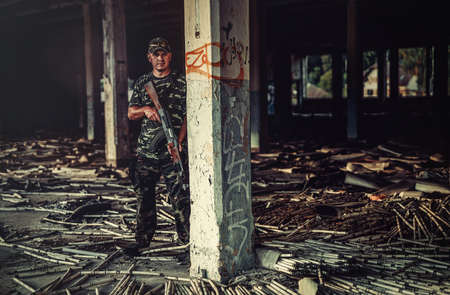 Airsoft sfaceier in the face industry building.の写真素材