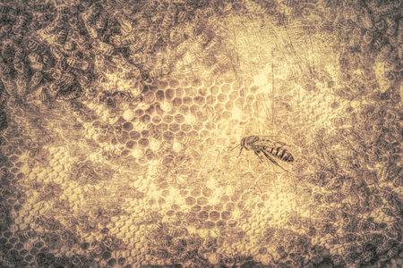 Bee honeycombs with honey and bees. Apiculture.の写真素材