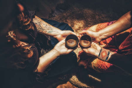 Cacao ceremony, heart opening medicine. Ceremony space.の写真素材