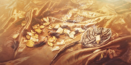 bunch of sage on the table, ceremony space.の写真素材