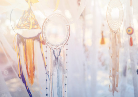 dream catcher on a beautiful white background.の写真素材