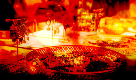 beautiful jewelry on the table, jewelry with healing stones.