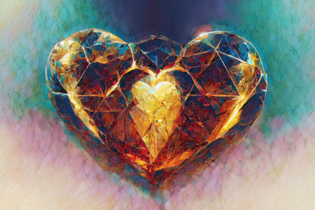 Beautiful crystal heart on color blur background..の写真素材