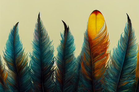 Beautiful multicolored bird feathers, digital illustration.の写真素材