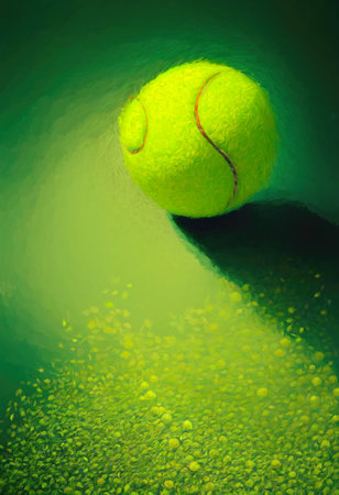 green tennis ball on a green background, digital illustration.の写真素材