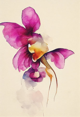 Background with beautiful watercolor orchid. Flower background.の写真素材
