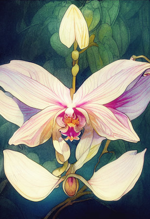 Background with beautiful watercolor orchid. Flower background.の写真素材