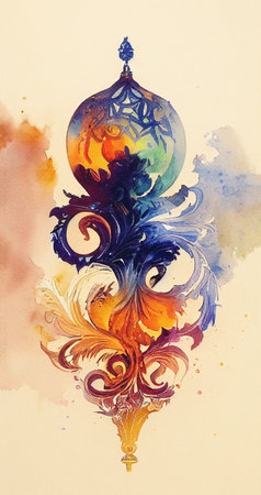beautiful multicolored ornamental watercolor background.の写真素材