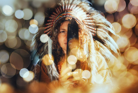 beautiful indian girl in the nature holding the natural protection crystal.