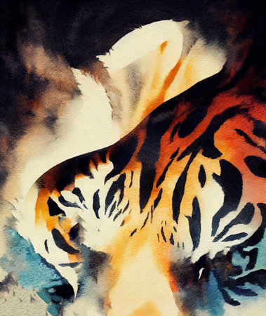 beautiful tiger fur - colorful texture with orange, beige, yellow and black, wattercolor tiger fur structure.の写真素材