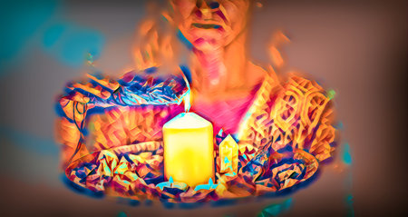 incense in a woman hand, incense. Painting effect.の写真素材