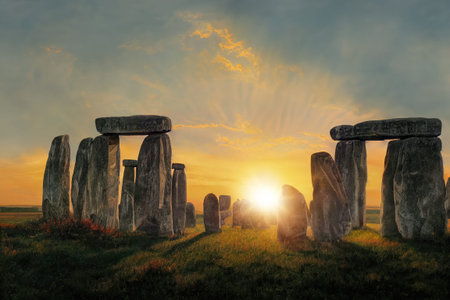 Stonehenge at sunrise. Digital art.の写真素材