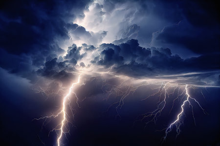 night storm and lightning in the clouds. Digital art.の写真素材